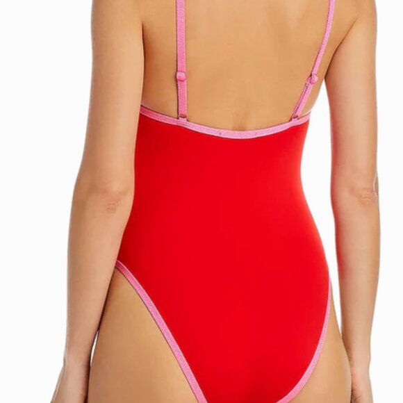 Red Square Neck One-Piece Swimsuit with Pink Straps NWT, Unworn - Size S - Picture 2 of 2